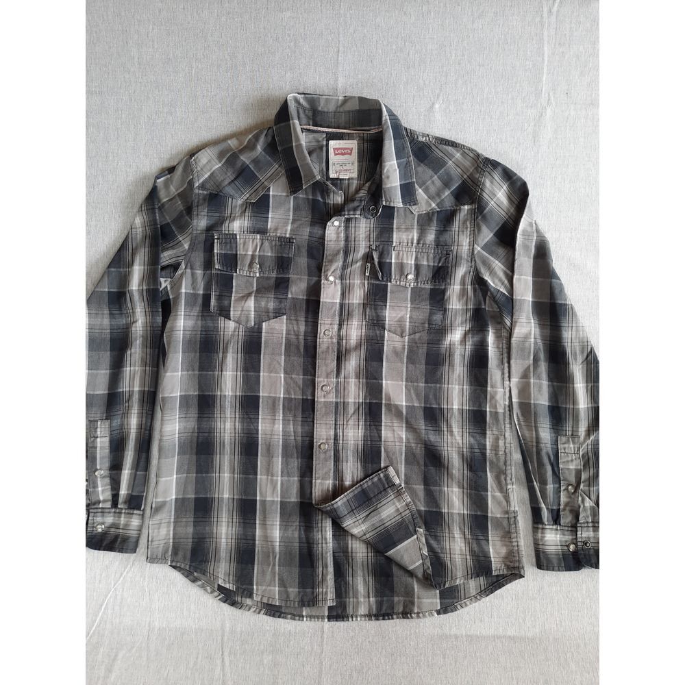 Levi's Men Large Lightweight‎ Pear Snap Button-Down Plaid Long Sleeve Shirt